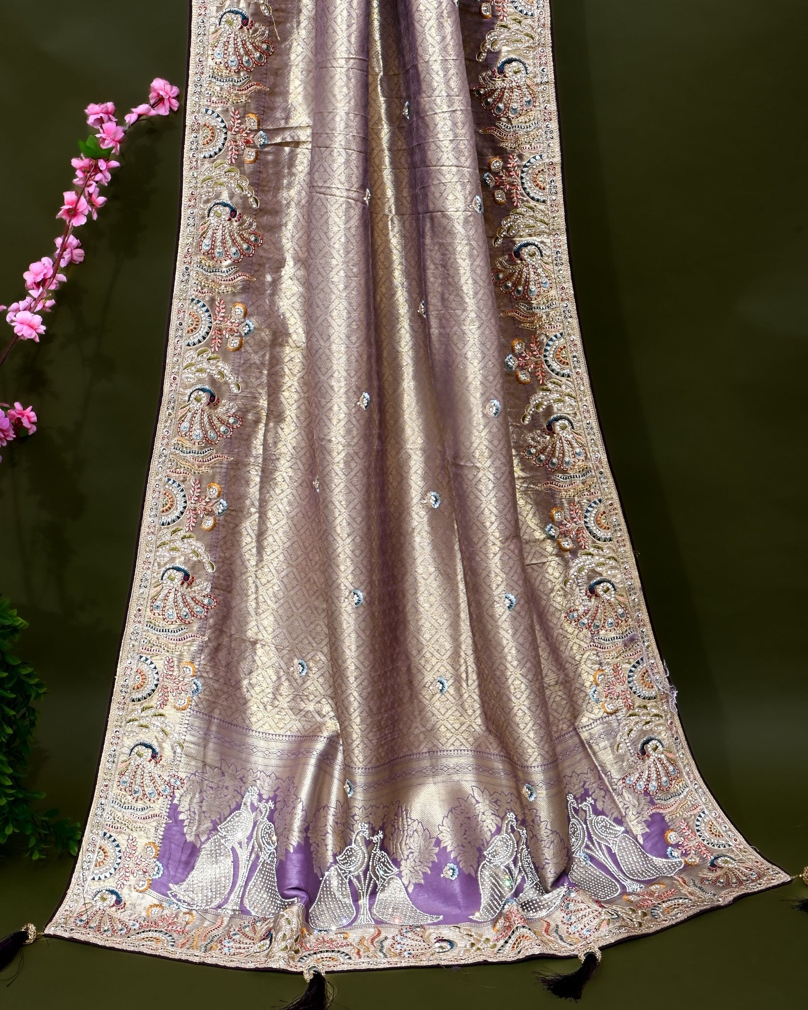 Purple Tissue Embroidery Saree - Shop Vastram