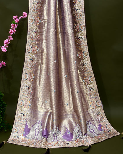Purple Tissue Embroidery Saree - Shop Vastram