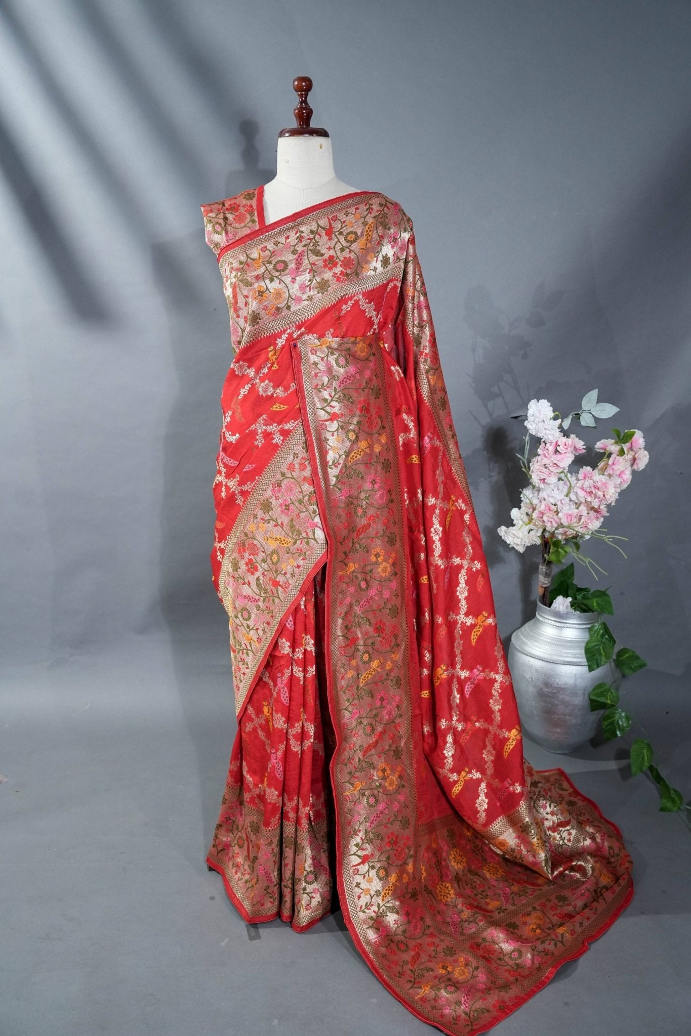 Red Banarasi Dupion Saree - Shop Vastram