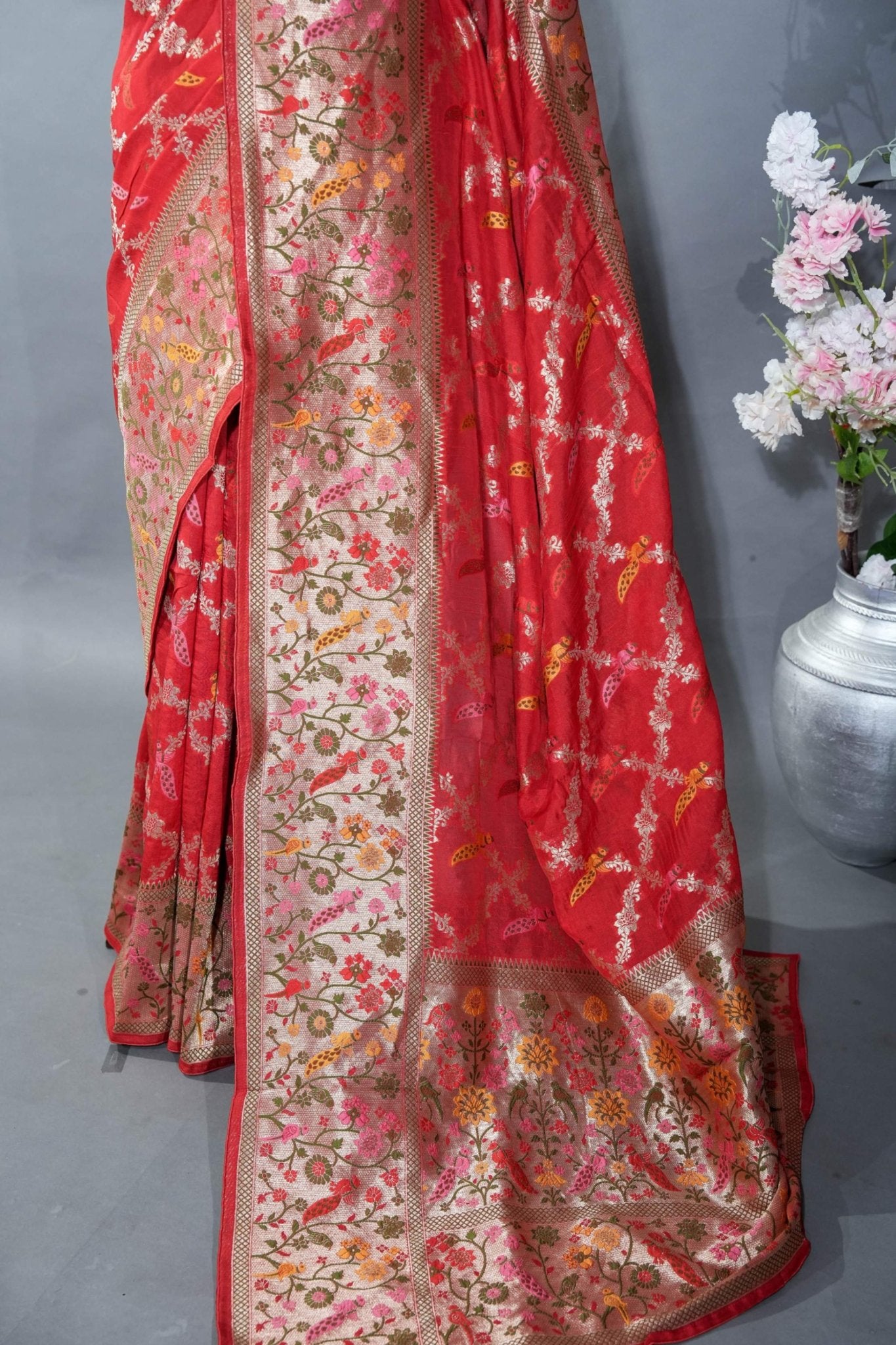 Red Banarasi Dupion Saree - Shop Vastram