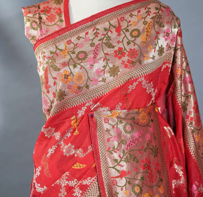 Red Banarasi Dupion Saree - Shop Vastram