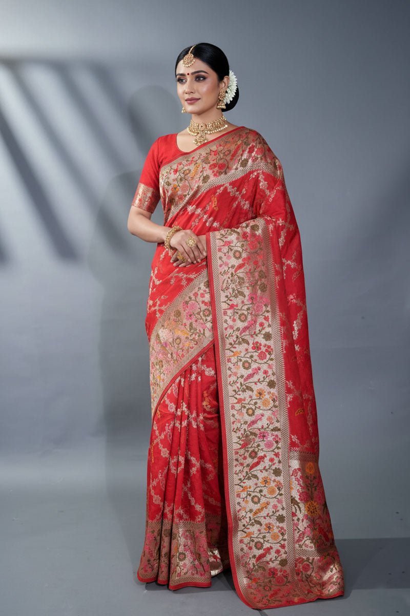 Red Banarasi Dupion Saree - Shop Vastram