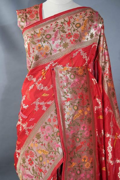Red Banarasi Dupion Saree - Shop Vastram