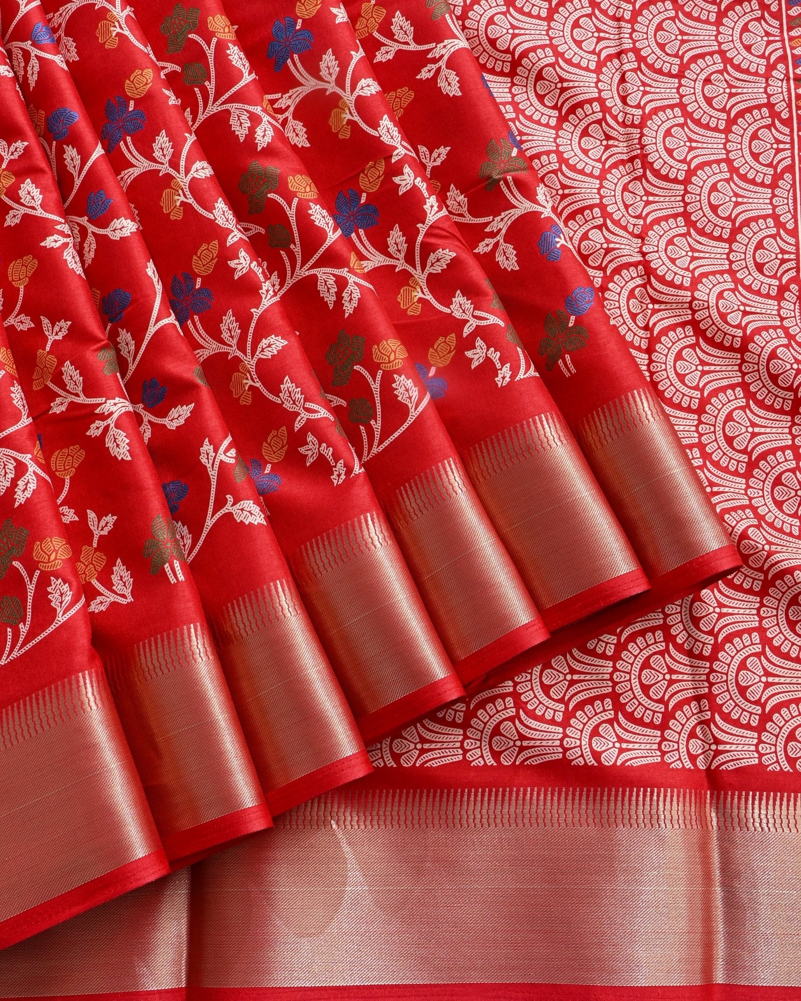 Red Silk Printed Saree - Shop Vastram