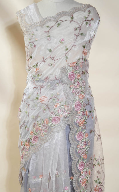 Silver Embroidery Tissue Saree - Shop Vastram