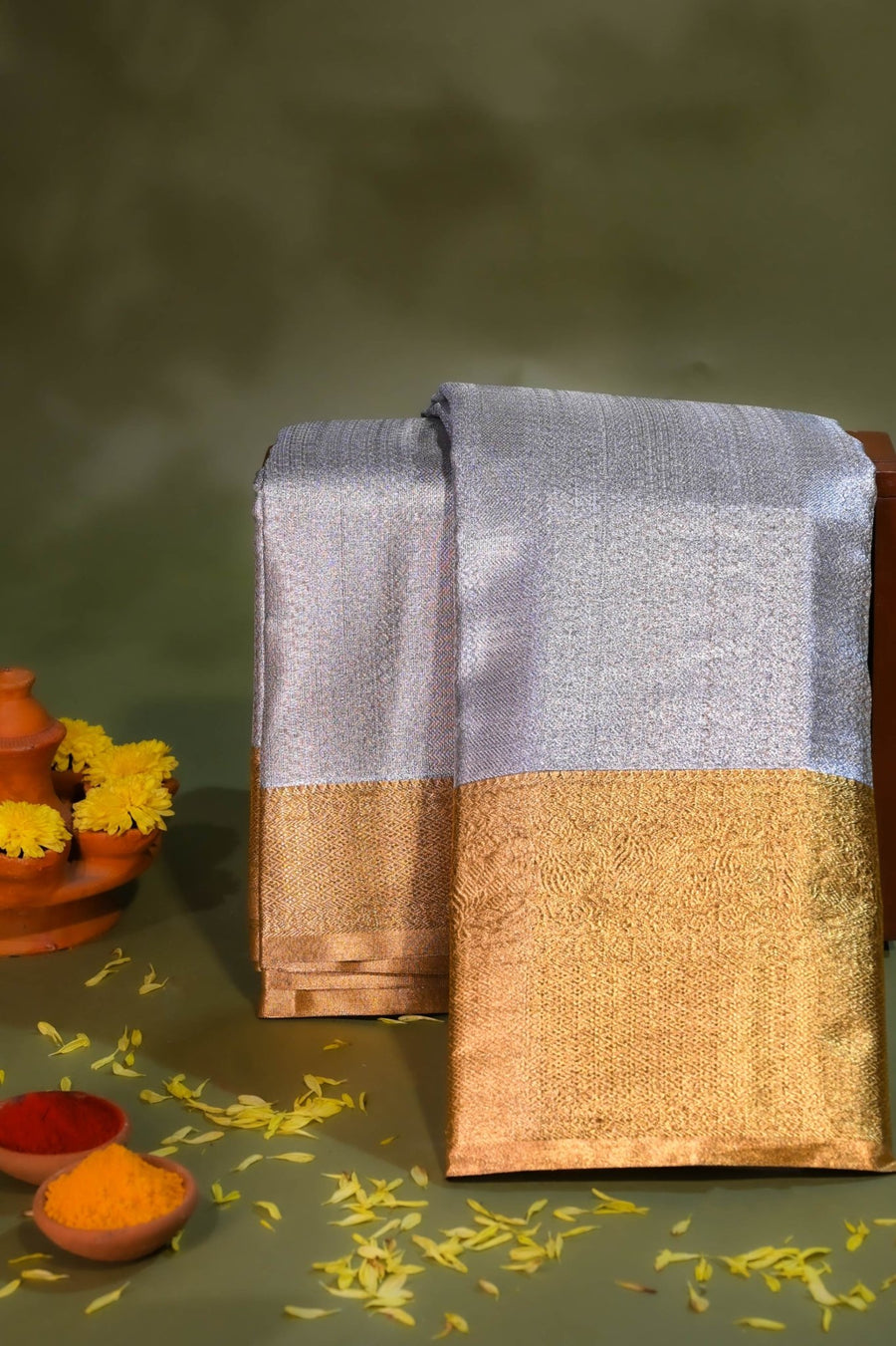 Silver Kanchipuram Saree - Shop Vastram