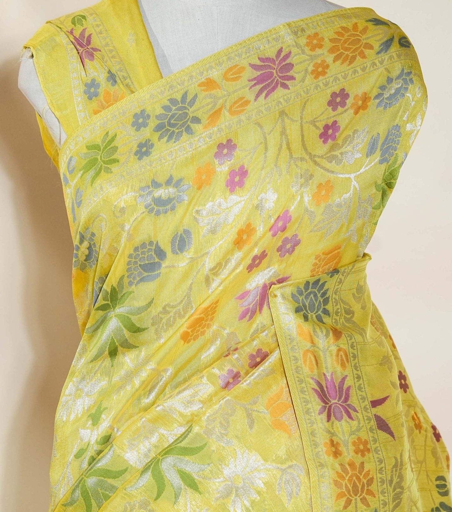 Yellow Banarasi Dupion Saree - Shop Vastram