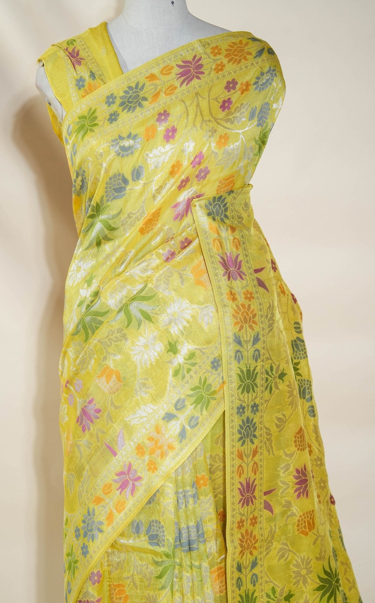 Yellow Banarasi Dupion Saree - Shop Vastram