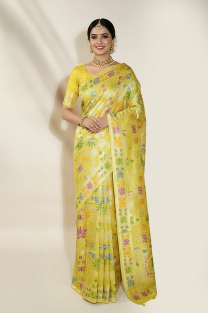 Yellow Banarasi Dupion Saree - Shop Vastram