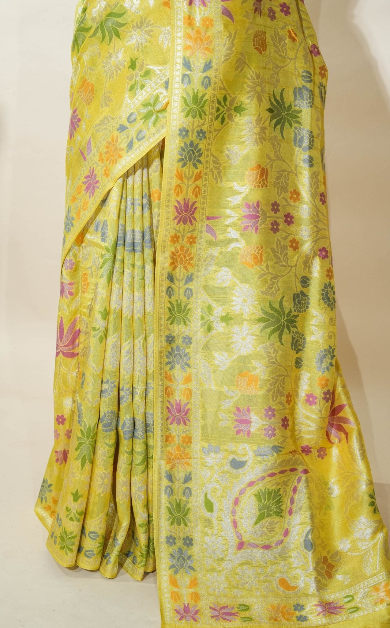 Yellow Banarasi Dupion Saree - Shop Vastram