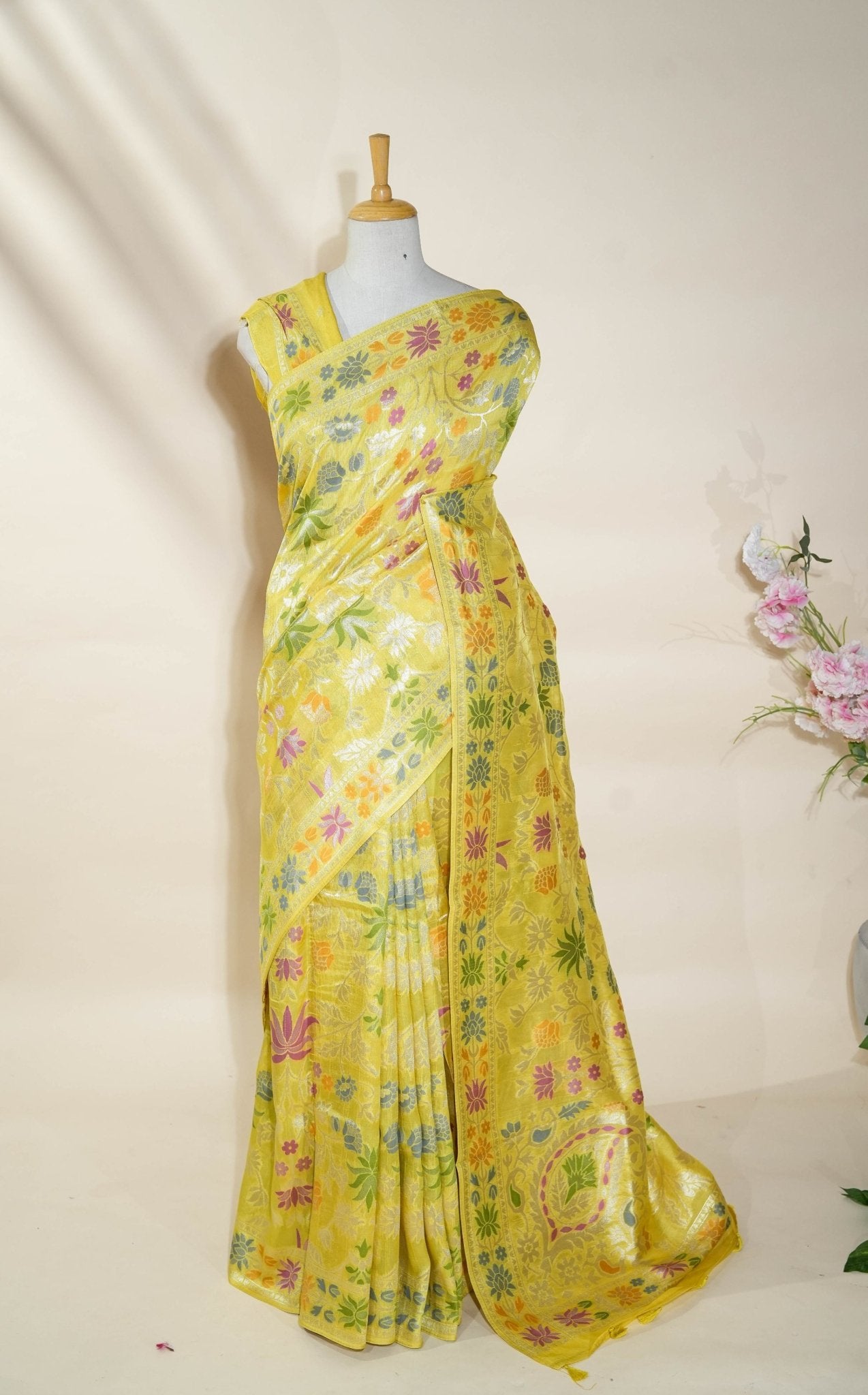 Yellow Banarasi Dupion Saree - Shop Vastram