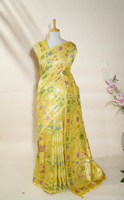 Yellow Banarasi Dupion Saree - Shop Vastram