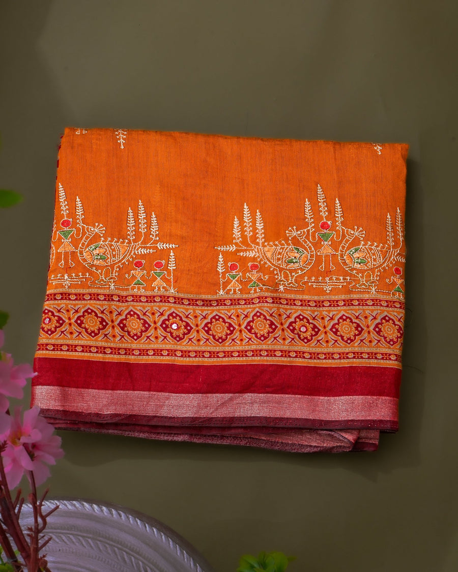Yellow Chanderi Embroidery Saree - Shop Vastram
