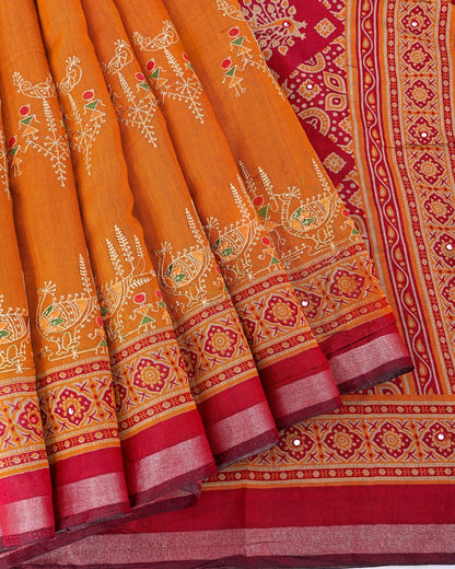 Yellow Chanderi Embroidery Saree - Shop Vastram
