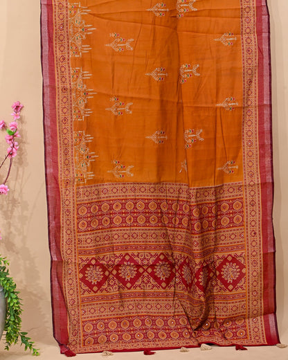 Yellow Chanderi Embroidery Saree - Shop Vastram