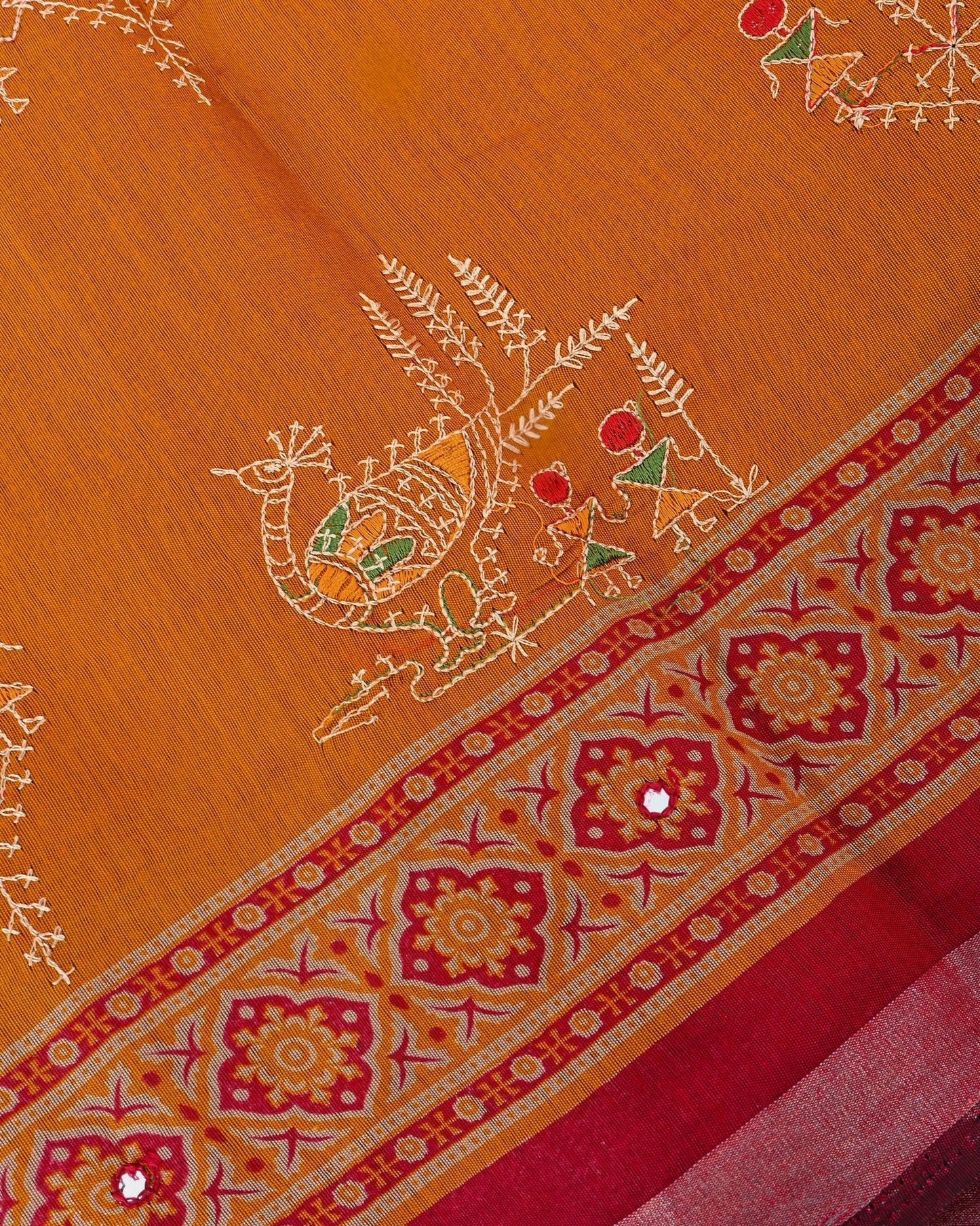 Yellow Chanderi Embroidery Saree - Shop Vastram