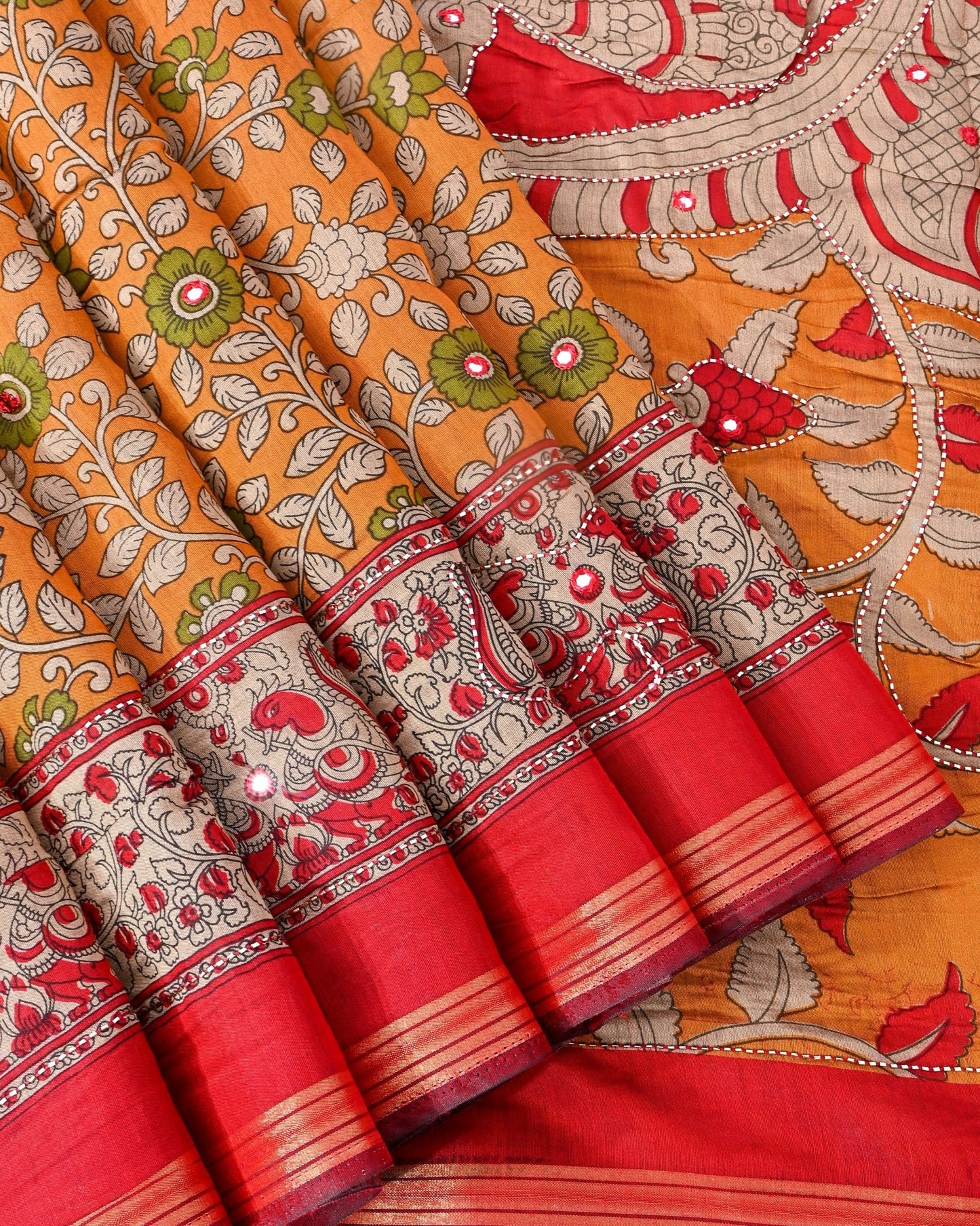Yellow Chanderi Printed Saree - Shop Vastram