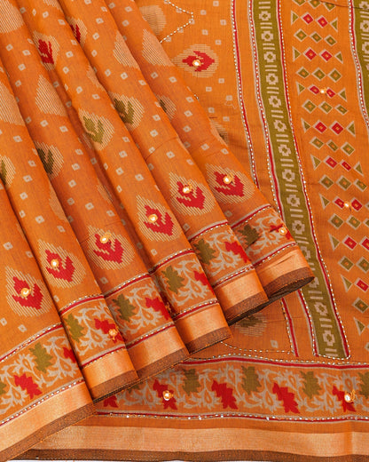 Yellow Chanderi Printed Saree - Shop Vastram