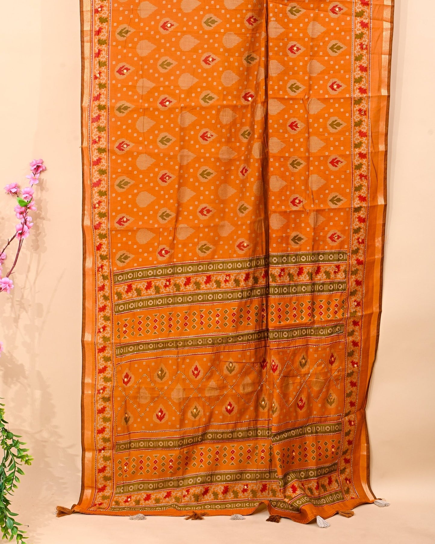Yellow Chanderi Printed Saree - Shop Vastram