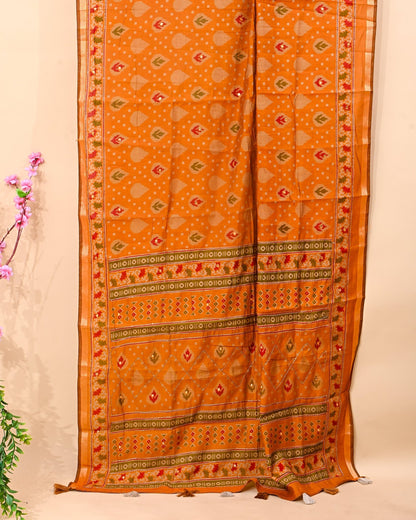 Yellow Chanderi Printed Saree - Shop Vastram