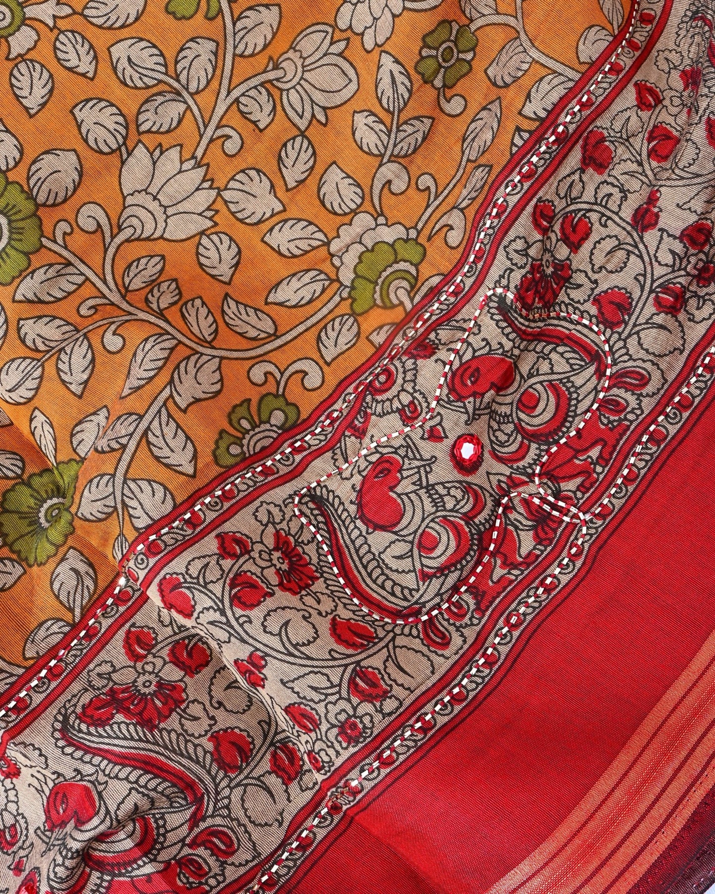 Yellow Chanderi Printed Saree - Shop Vastram