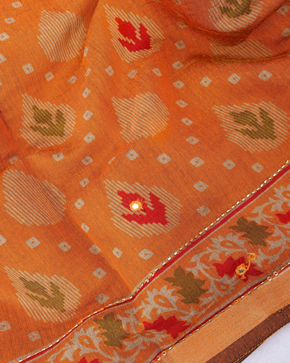 Yellow Chanderi Printed Saree - Shop Vastram