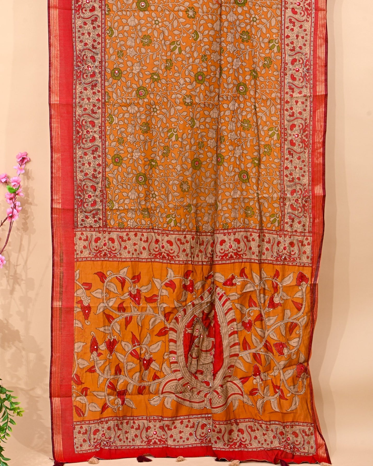 Yellow Chanderi Printed Saree - Shop Vastram