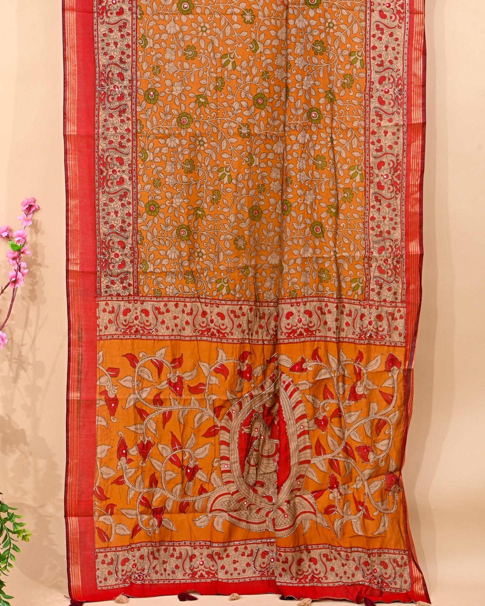 Yellow Chanderi Printed Saree - Shop Vastram