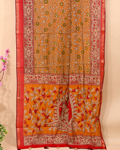 Yellow Chanderi Printed Saree - Shop Vastram