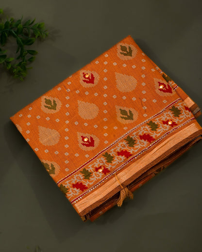 Yellow Chanderi Printed Saree - Shop Vastram