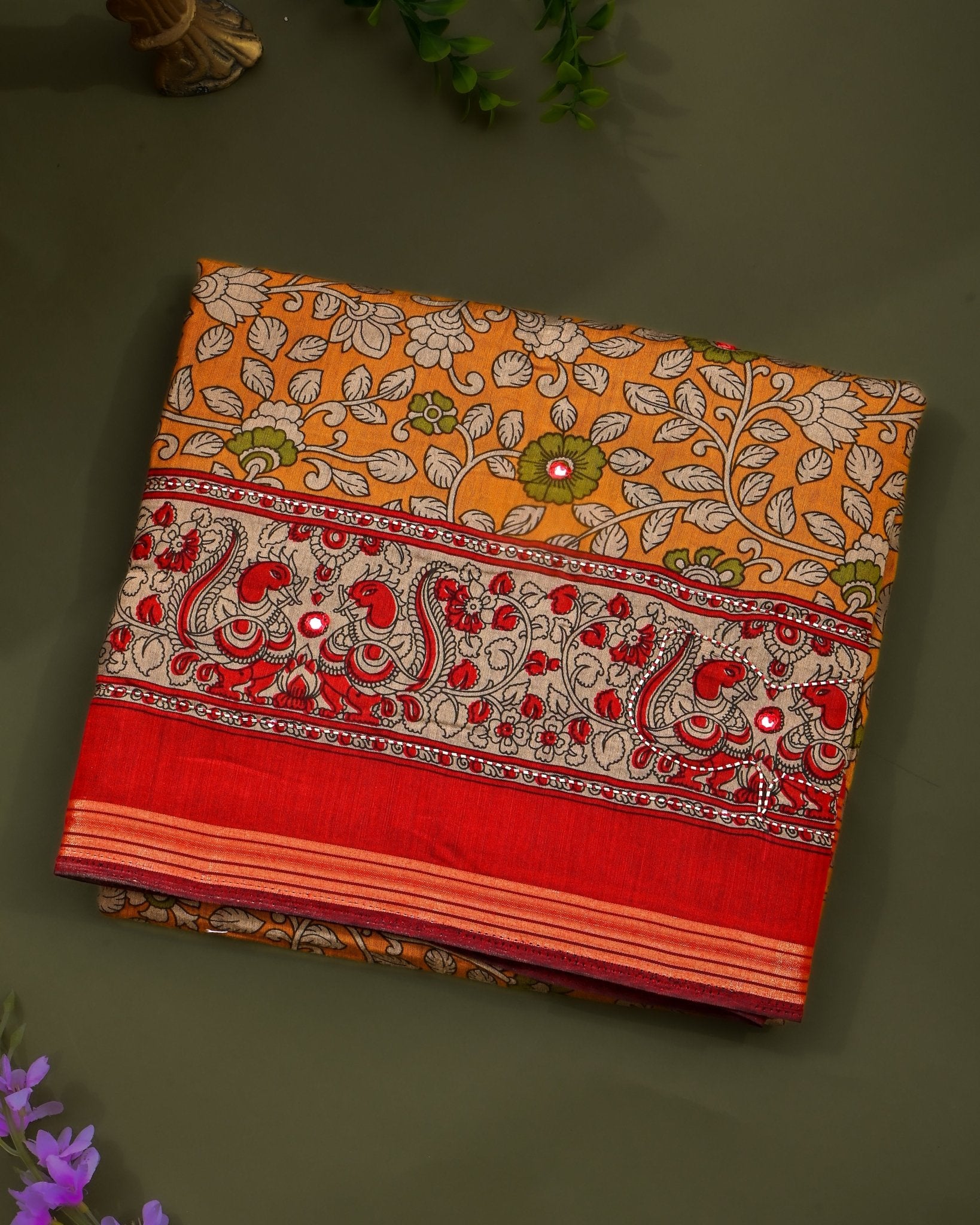 Yellow Chanderi Printed Saree - Shop Vastram