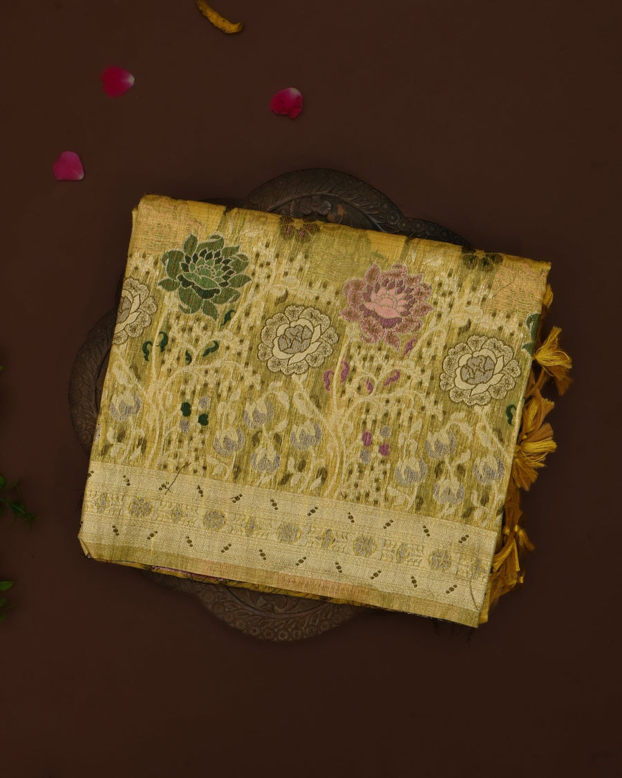 Yellow color Chanderi Saree - Shop Vastram