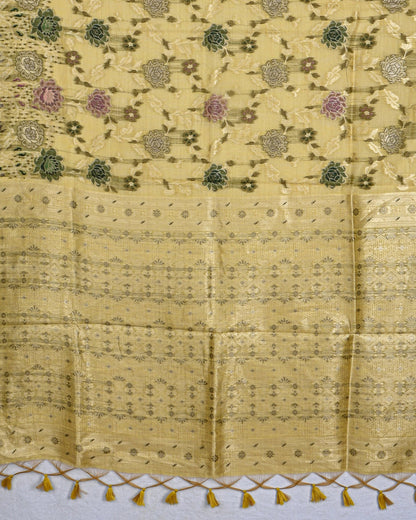 Yellow color Chanderi Saree - Shop Vastram