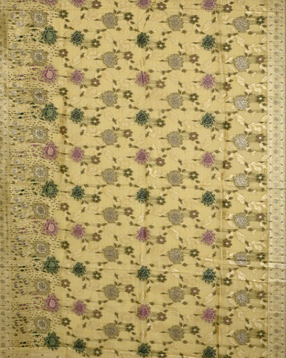 Yellow color Chanderi Saree - Shop Vastram