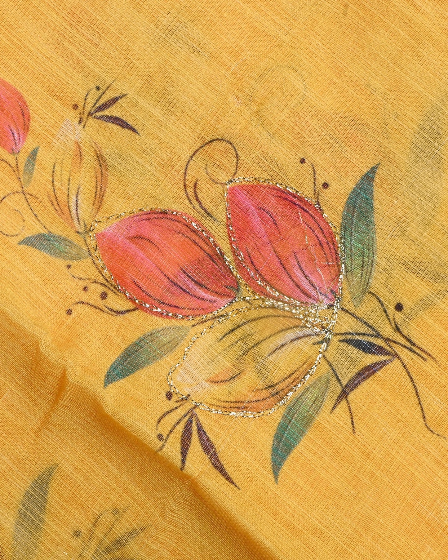 Yellow Color Lenin Saree - Shop Vastram