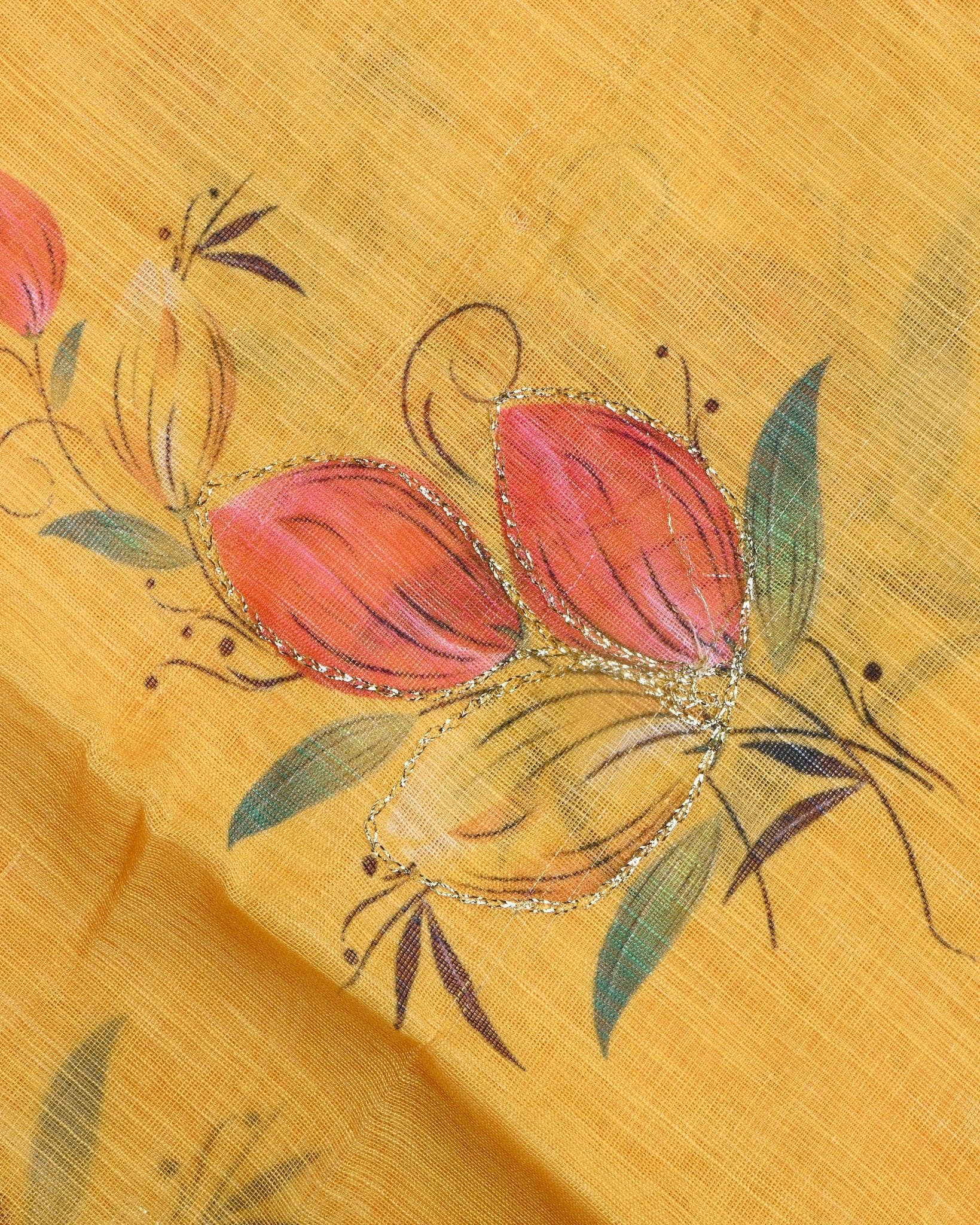 Yellow Color Lenin Saree - Shop Vastram