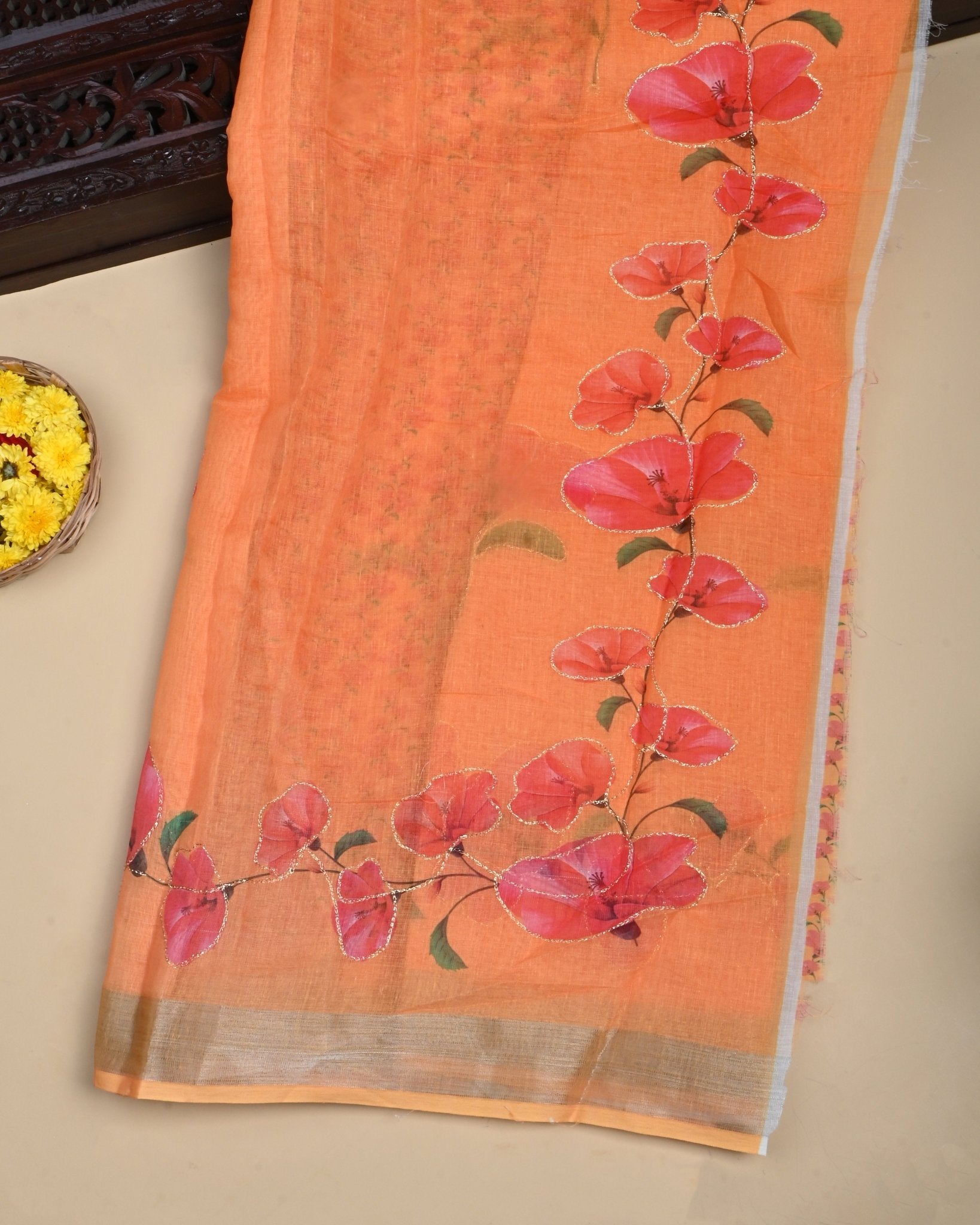 Yellow Color Lenin Saree - Shop Vastram
