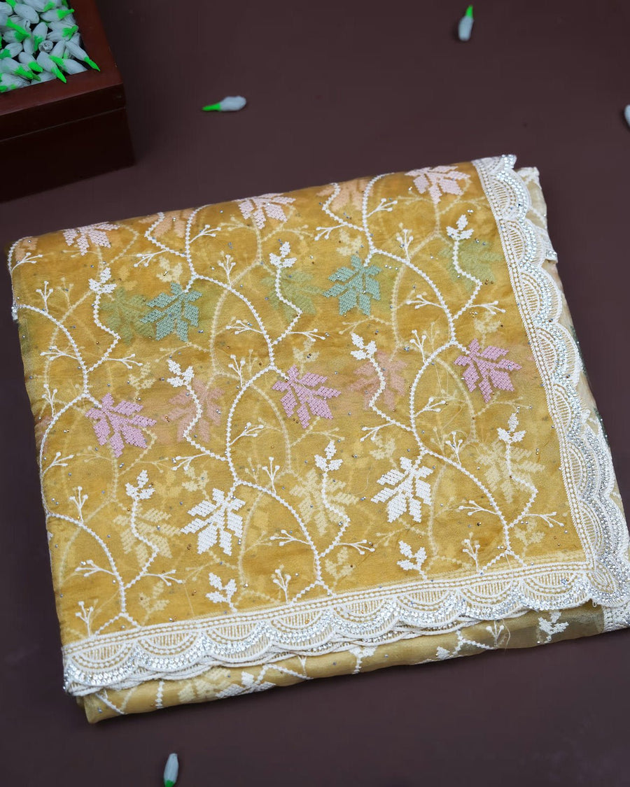 Yellow Color Organza Saree - Shop Vastram
