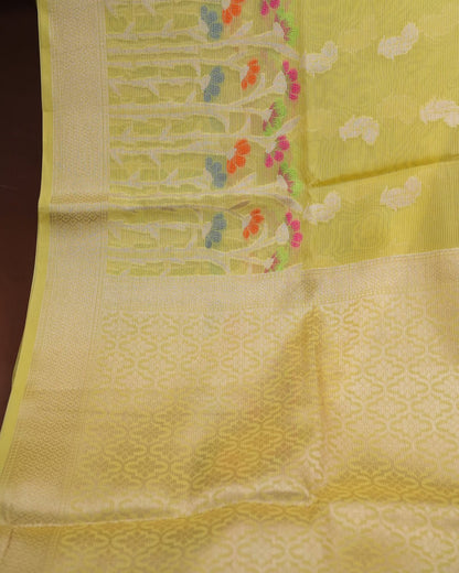 Yellow Color Organza Saree - Shop Vastram