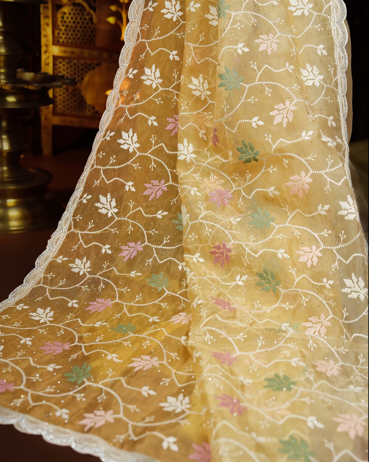 Yellow Color Organza Saree - Shop Vastram