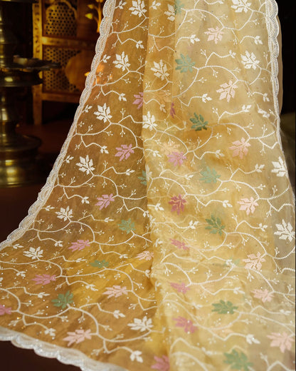 Yellow Color Organza Saree - Shop Vastram
