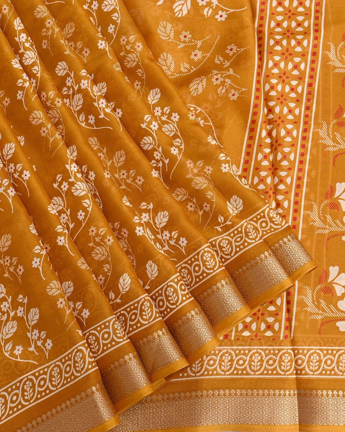 Yellow Silk Printed Saree - Shop Vastram