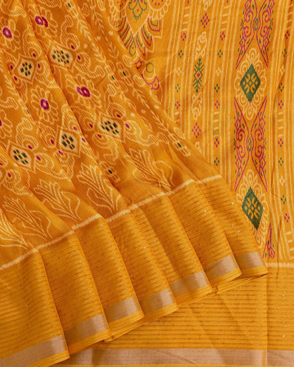 Yellow Silk Printed Saree - Shop Vastram