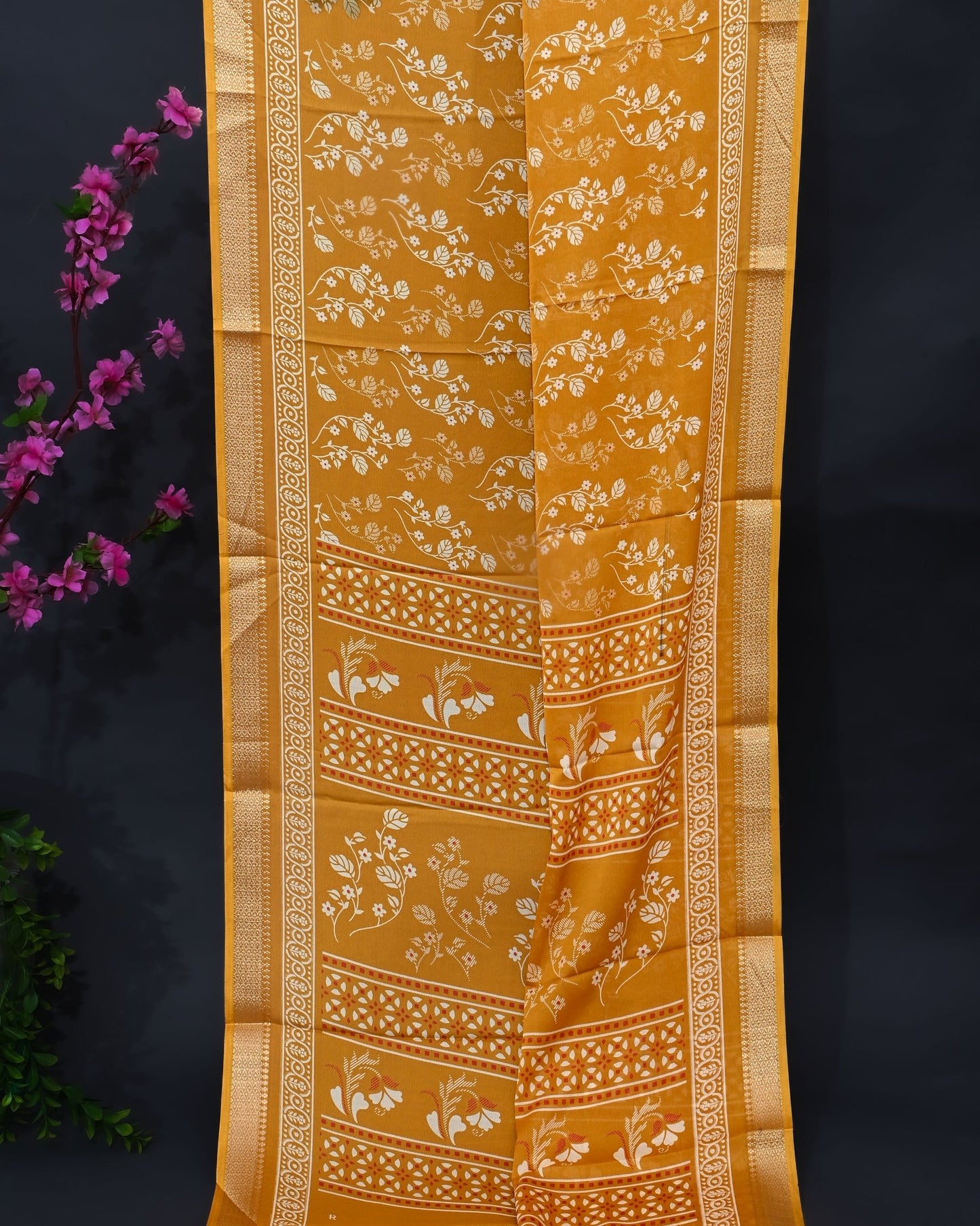 Yellow Silk Printed Saree - Shop Vastram