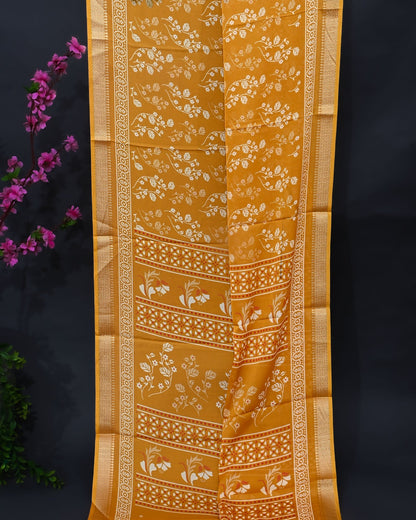 Yellow Silk Printed Saree - Shop Vastram