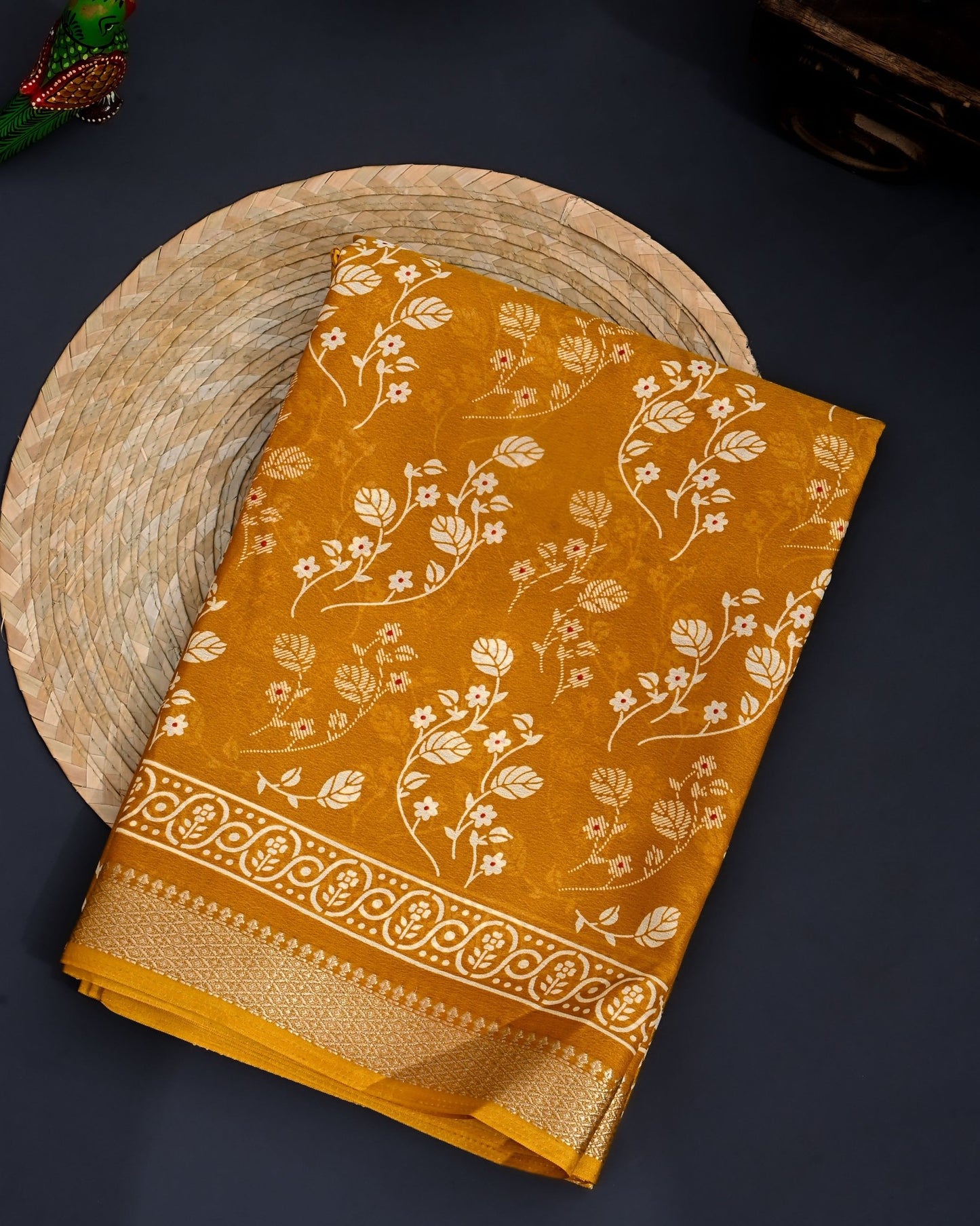 Yellow Silk Printed Saree - Shop Vastram