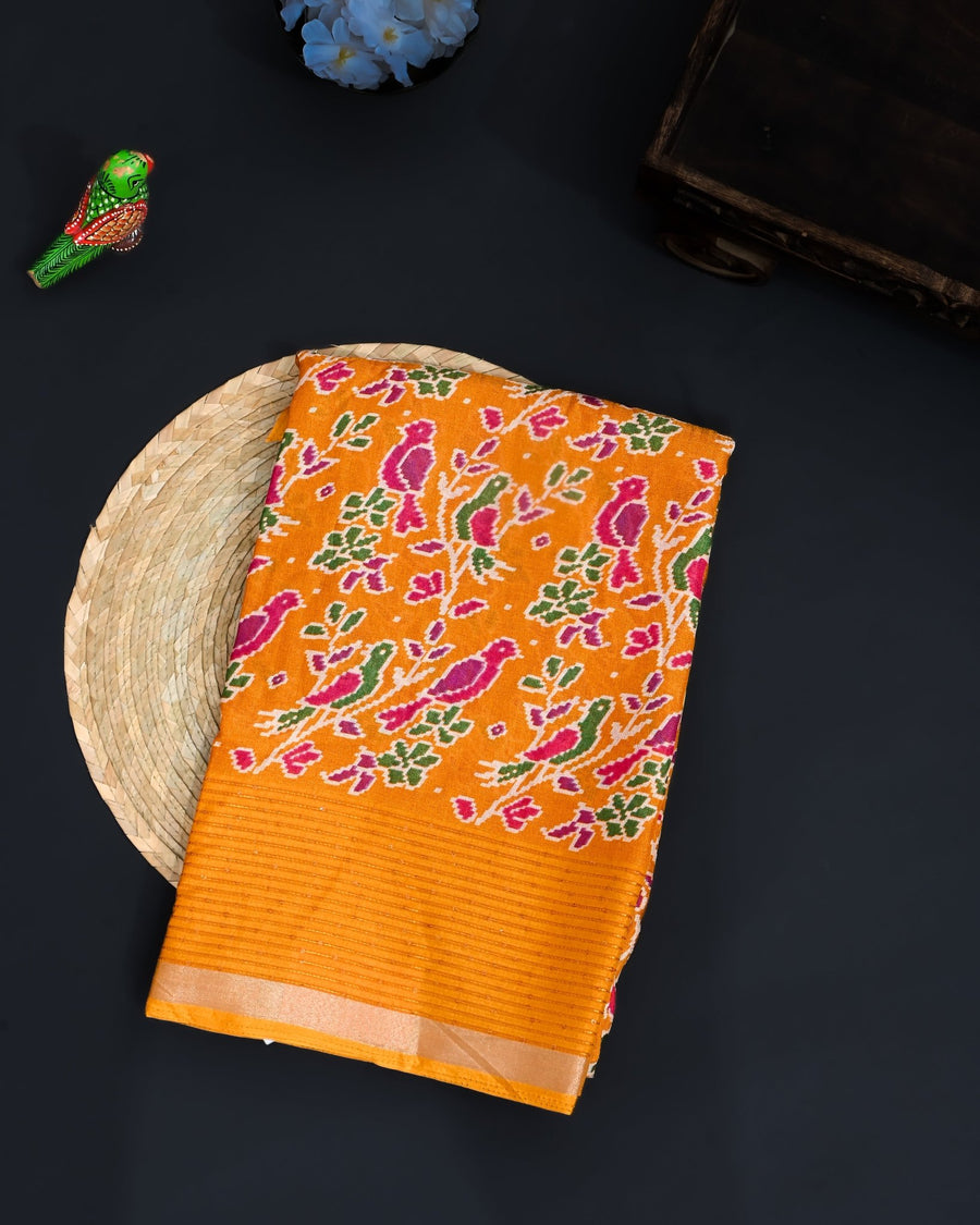 Yellow Silk Printed Saree - Shop Vastram