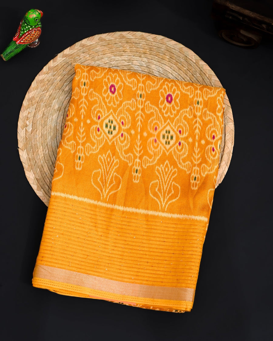 Yellow Silk Printed Saree - Shop Vastram