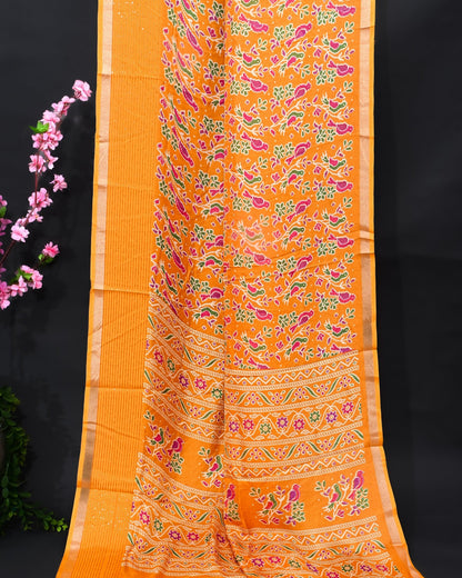 Yellow Silk Printed Saree - Shop Vastram