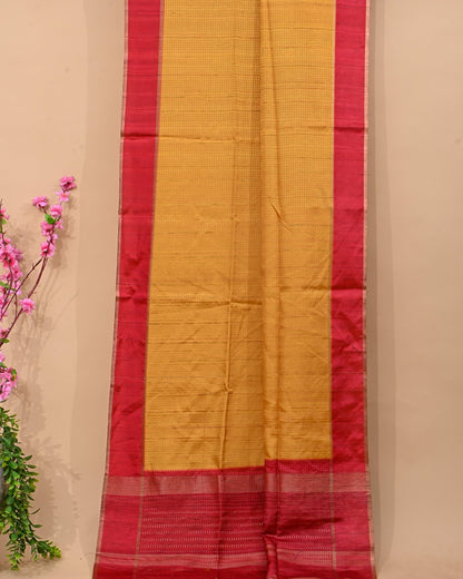 Yellow Tusser Banarsi Saree - Shop Vastram